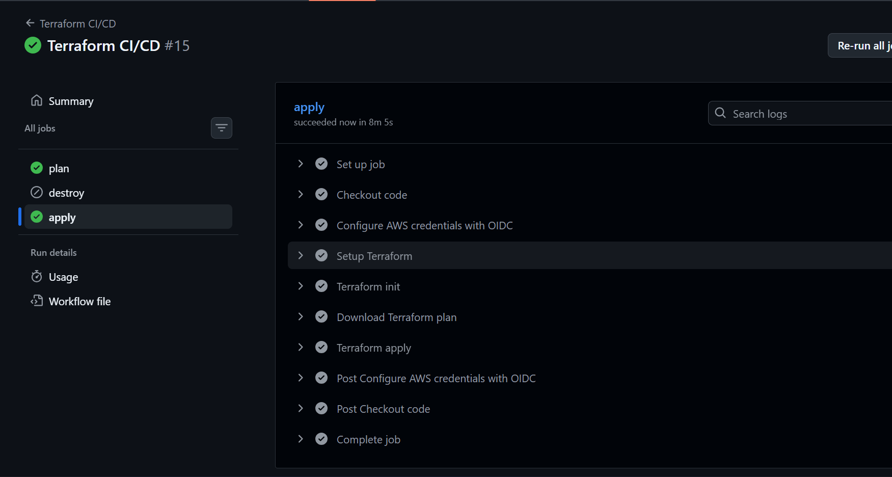 Terraform apply job completed after approval