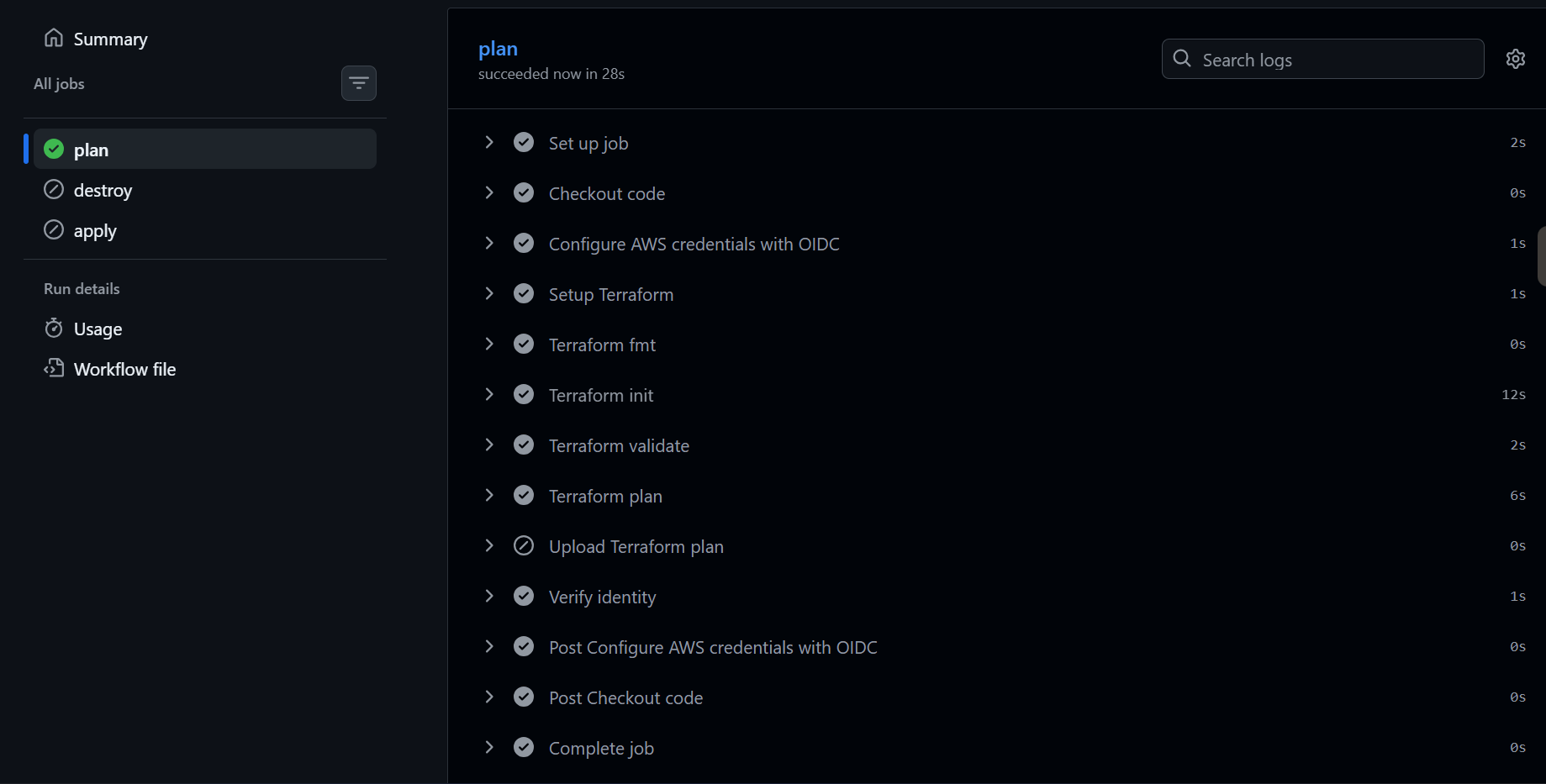 Terraform plan job running in GitHub Actions